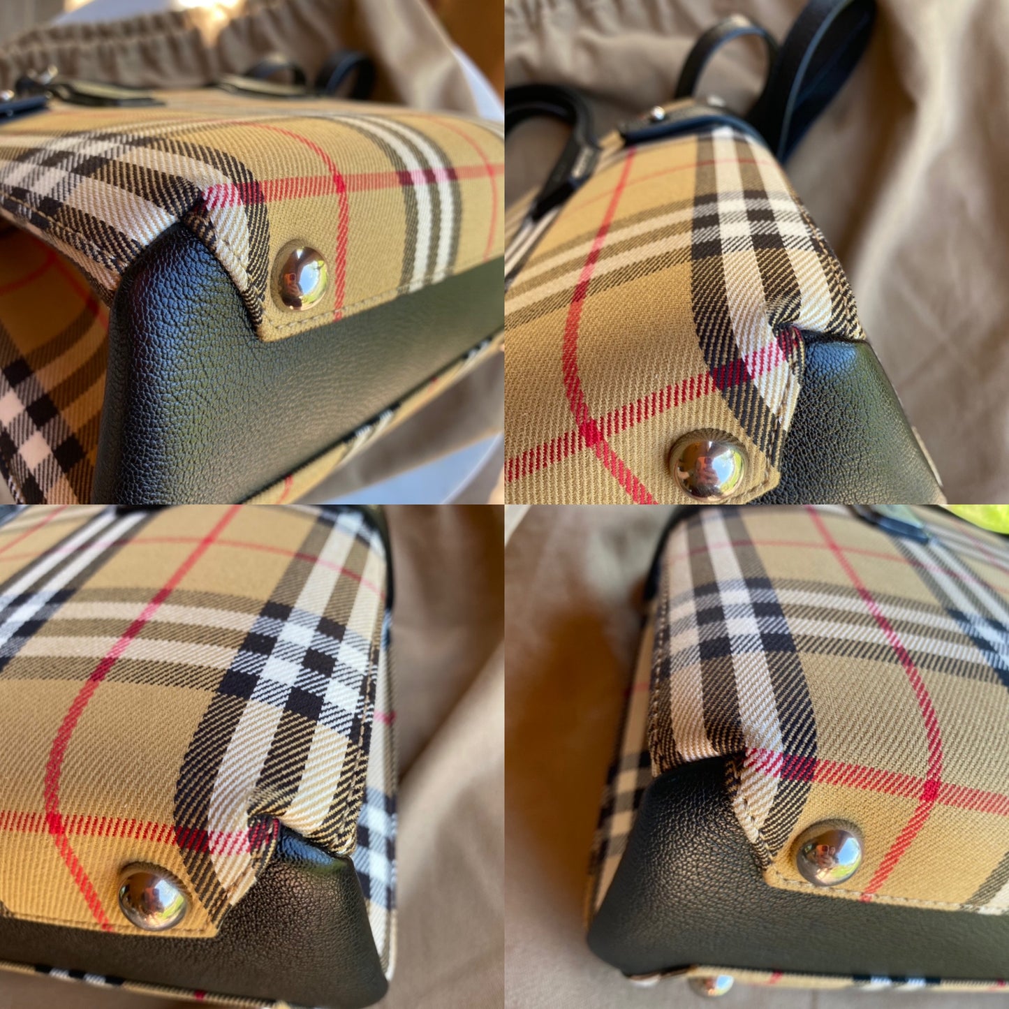 Burberry Small Banner Vintage Check and Leather Tote