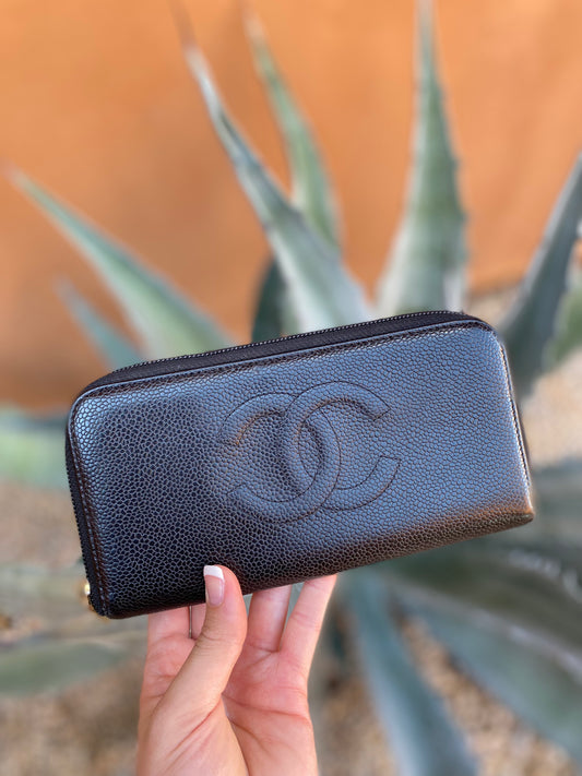 Chanel Black Zippy Caviar Leather Wallet