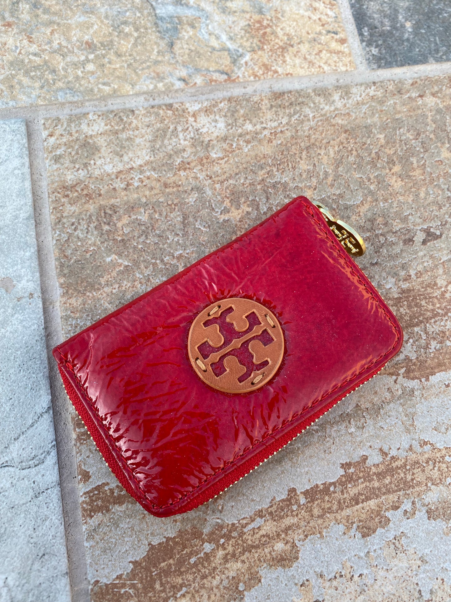 Tory Burch Patent Leather Zip Around Wallet