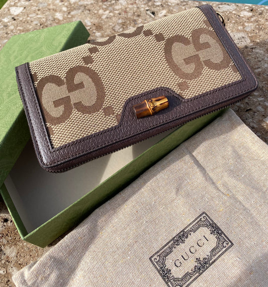 Gucci Jumbo GG Monogram Bamboo Continental Zippy Wallet