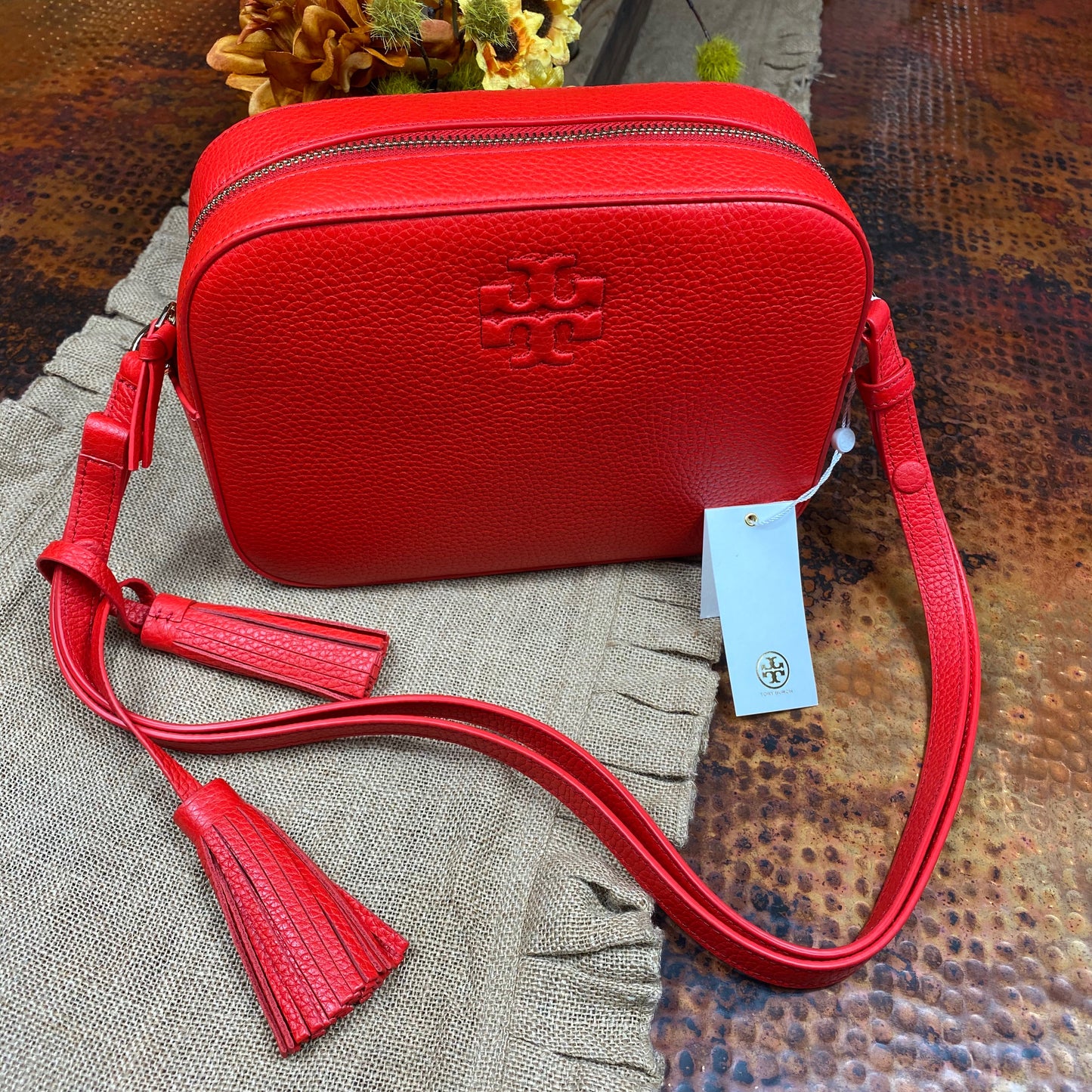 Tory Burch Thea Red Leather Convertible Bag