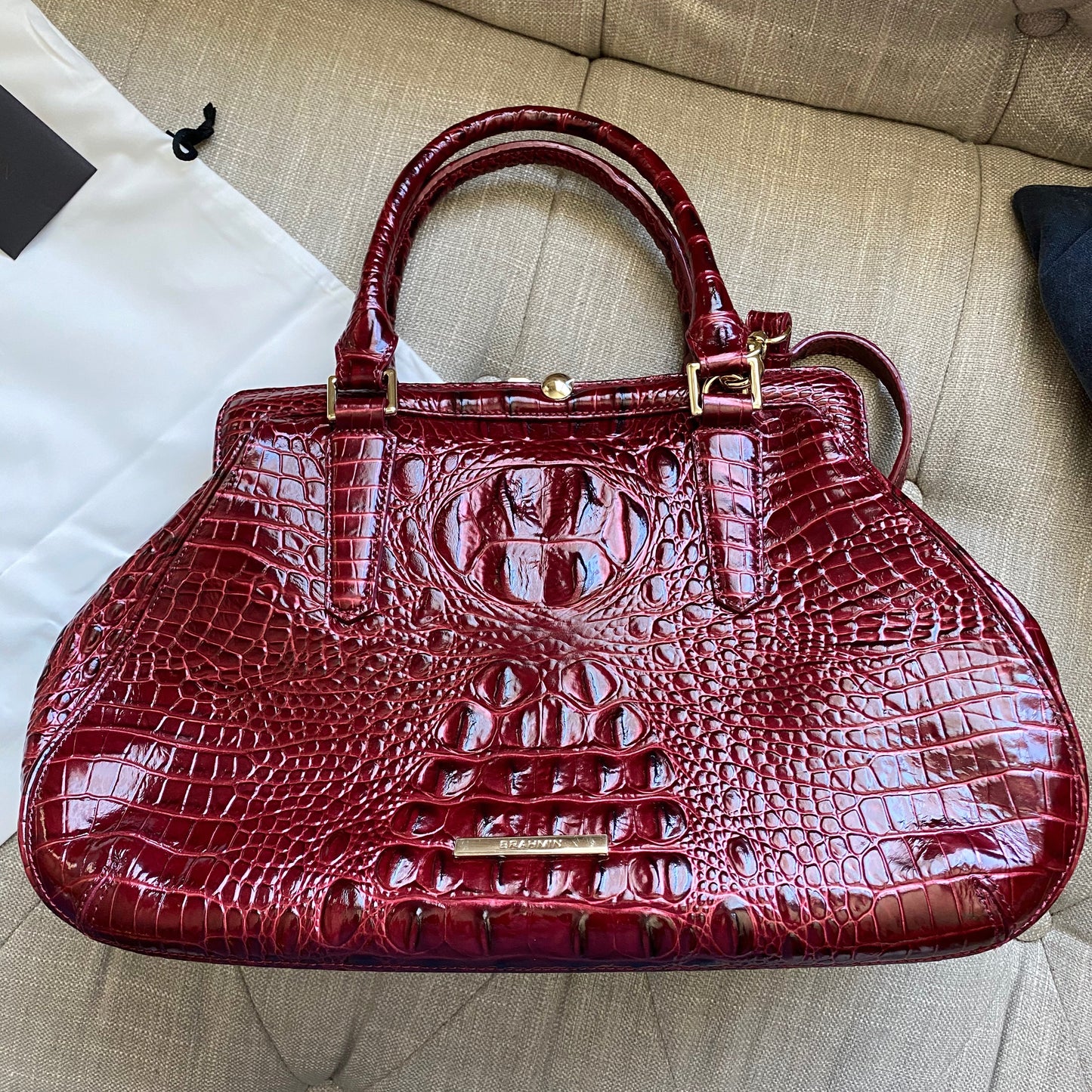Brahmin Layla Embossed Leather Kiss Lock Satchel