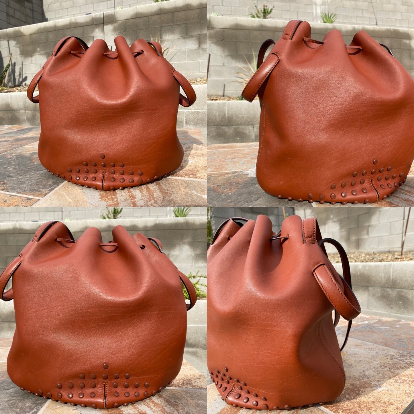 Tod's Secchiello Gommini Cognac Leather Bucket Bag