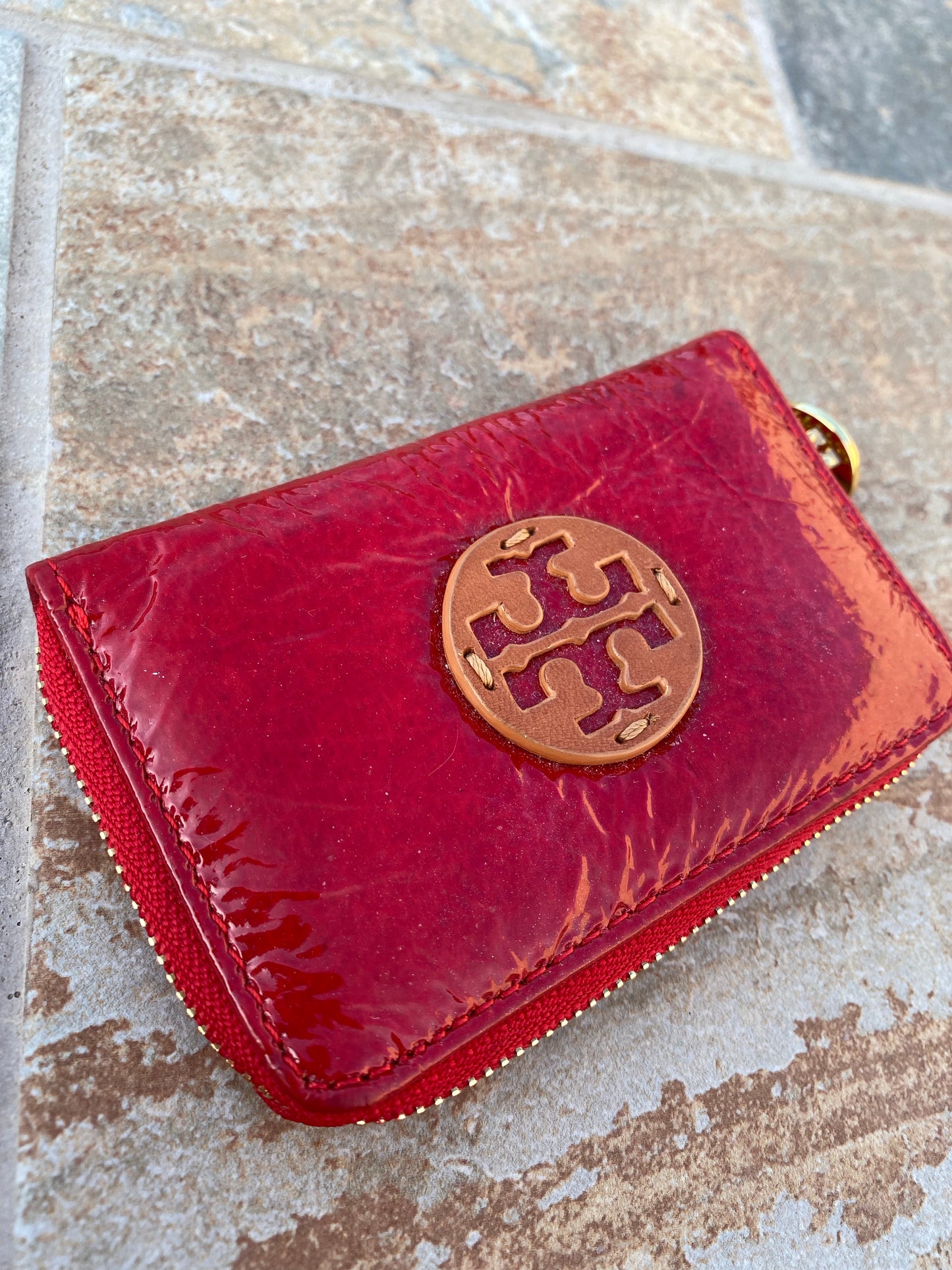 Tory Burch Patent Leather Zip Around Wallet