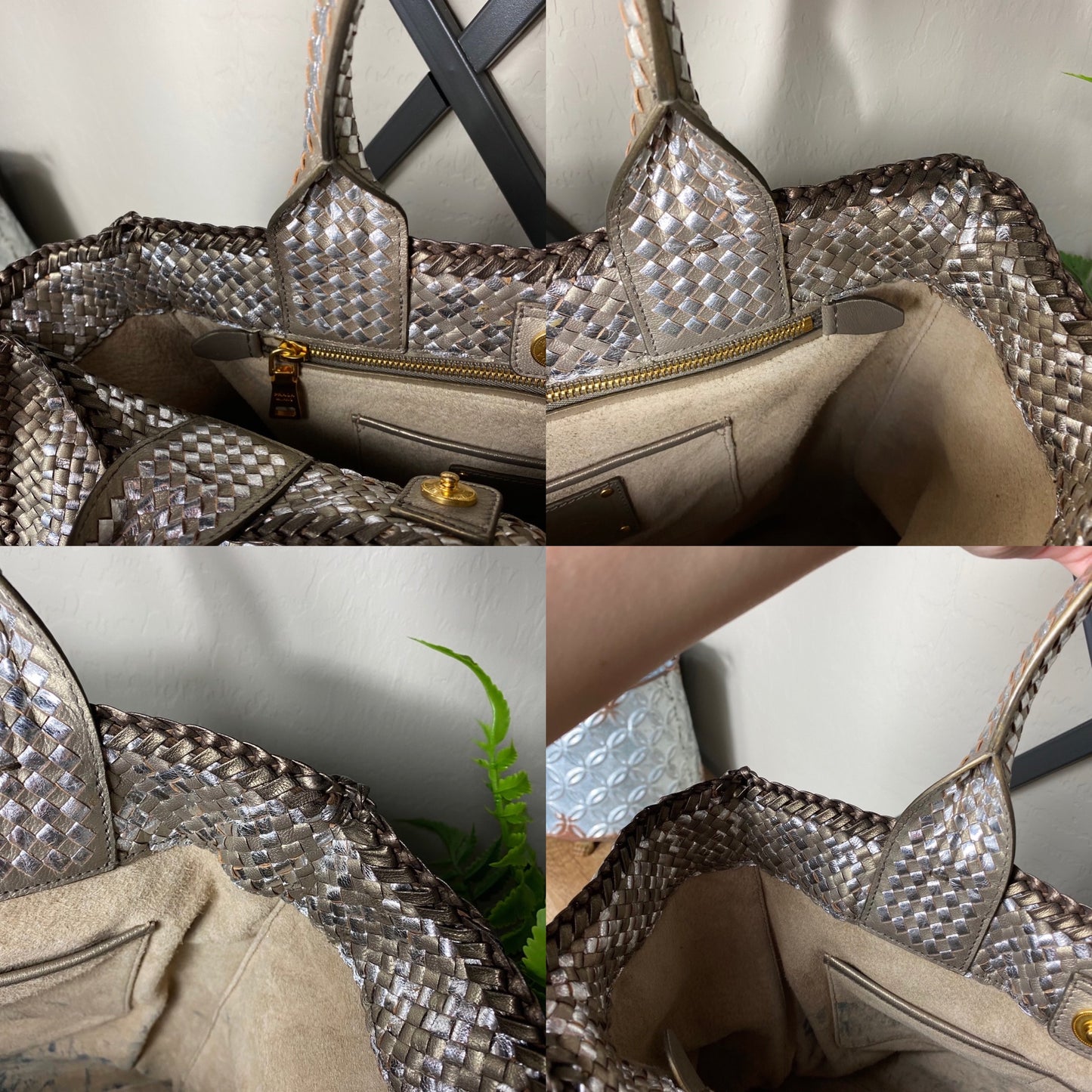 Prada Convertible Madras Woven Leather Large Tote