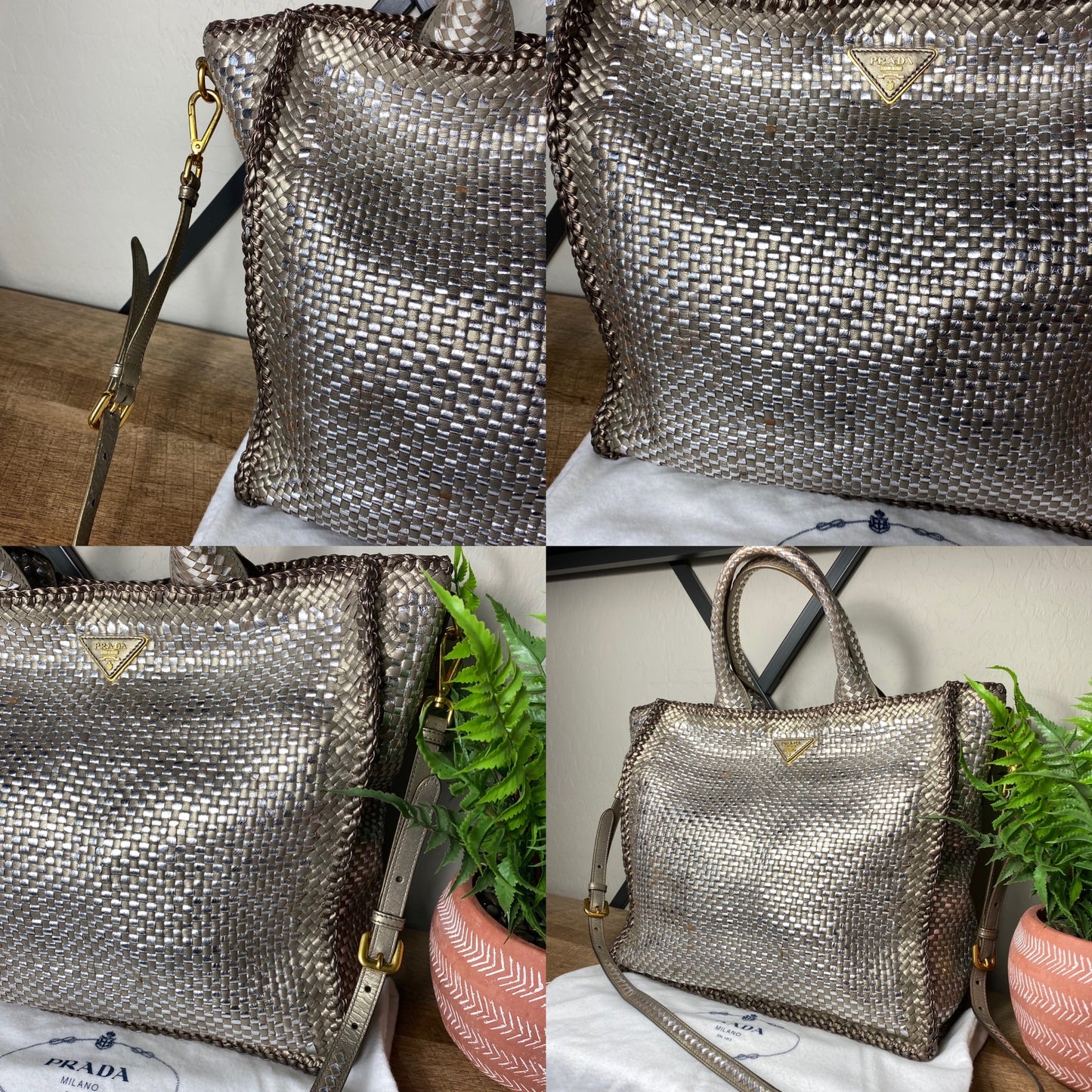 Prada Convertible Madras Woven Leather Large Tote