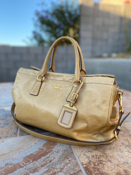 Prada Glazed Calf Leather 2 Way Tote Bag