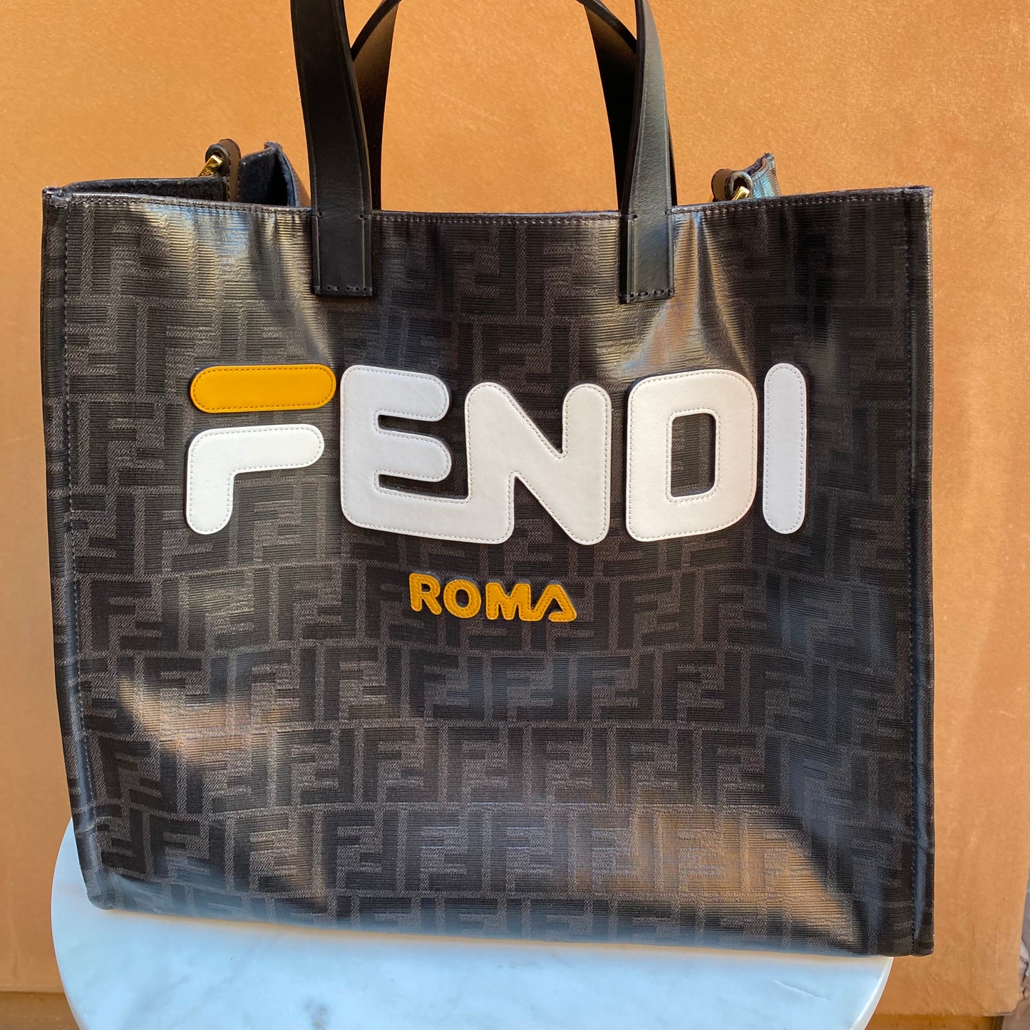 Fendi Mania Logo Shopper Zucca Coated Canvas Tote