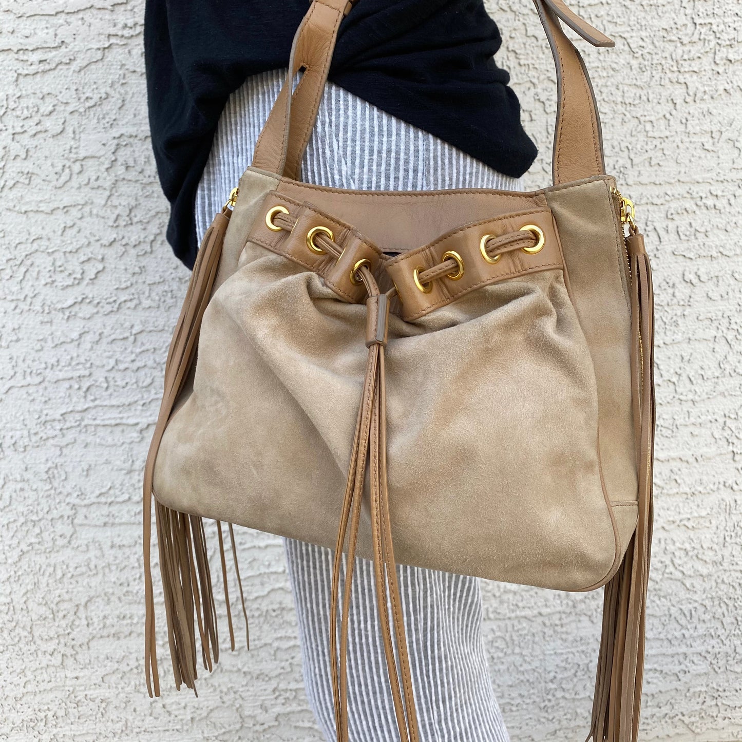 Dolce & Gabbana Suede Drawstring Tassel Bag