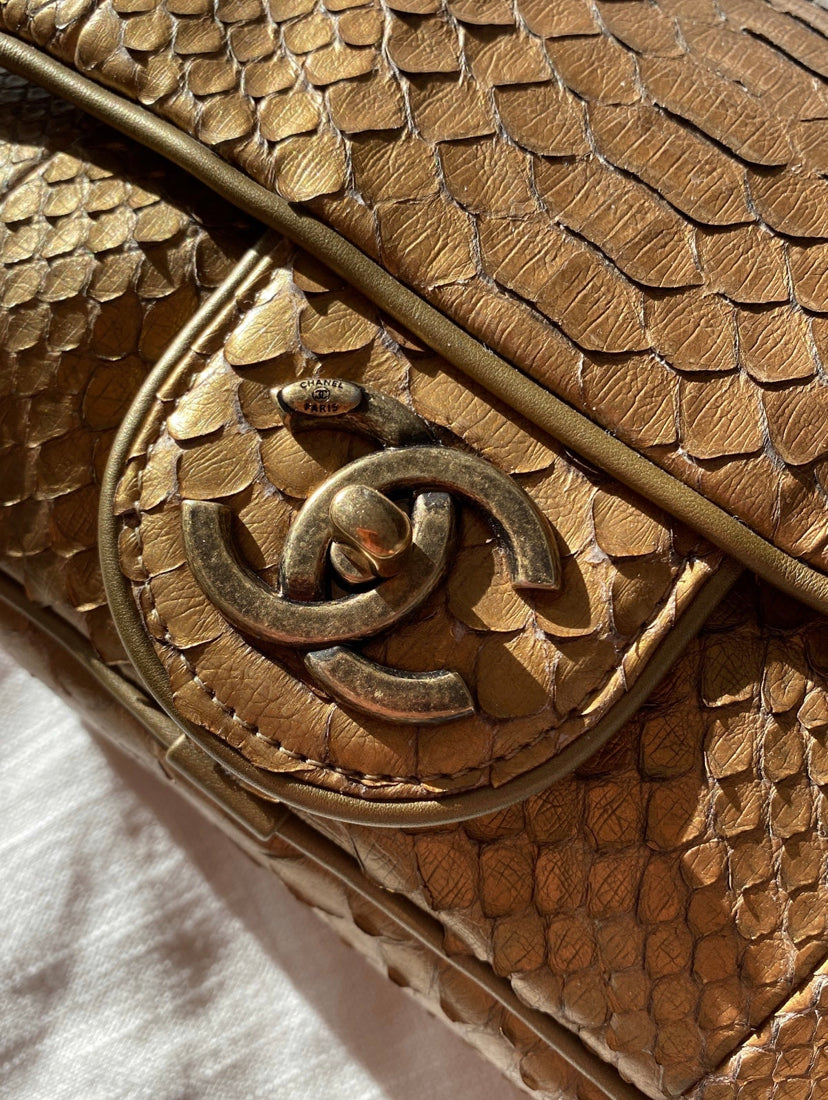 Chanel Paris-Bombay Gold Python Shiva Flap Bag