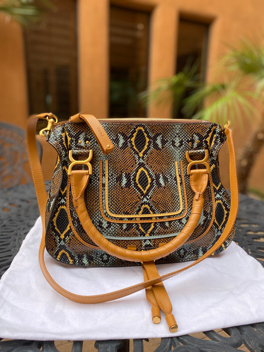 Chloé Marcie Python Print Calfskin Satchel
