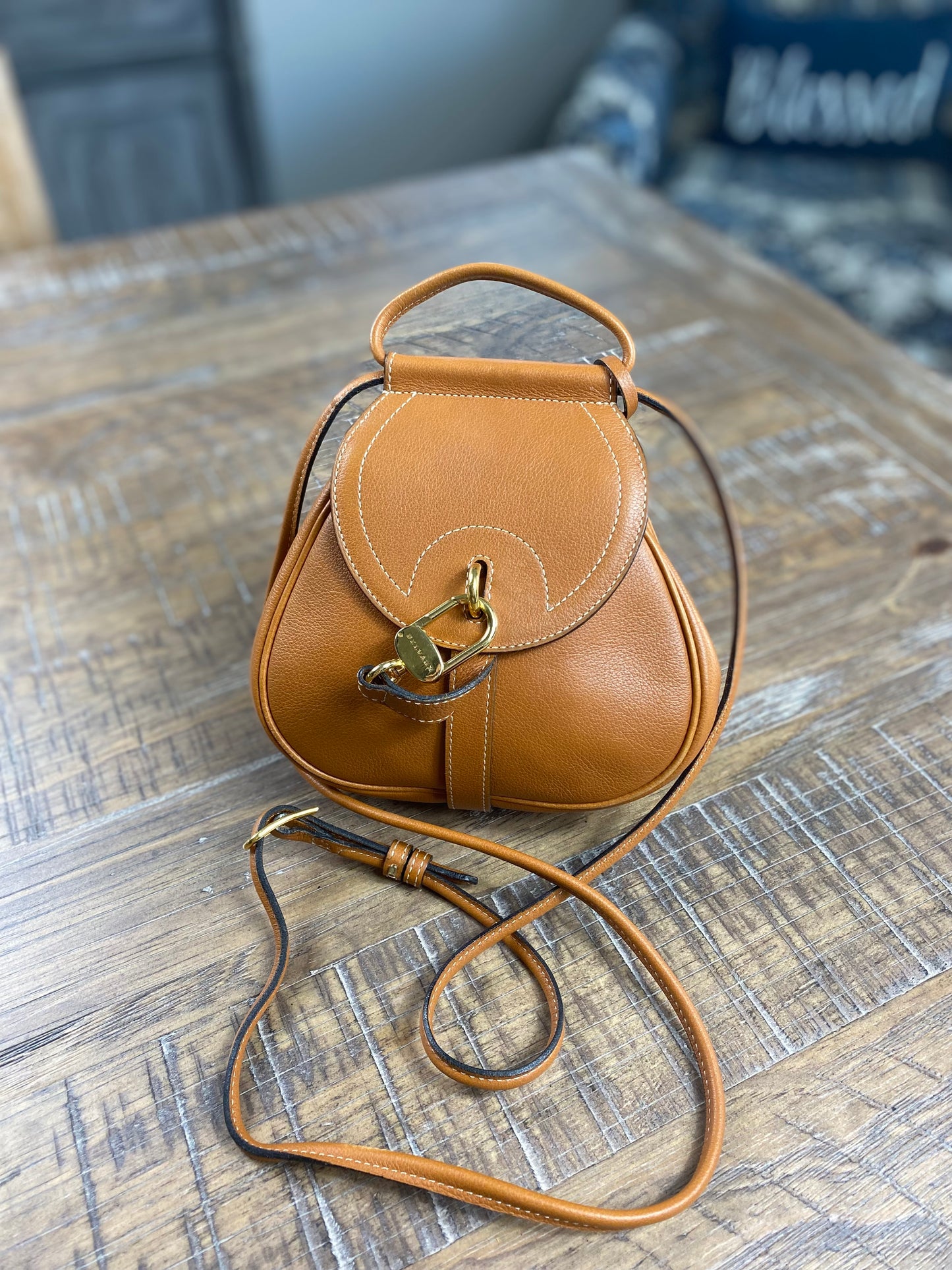 Delvaux Vintage Cognac Leather Cerceau Crossbody