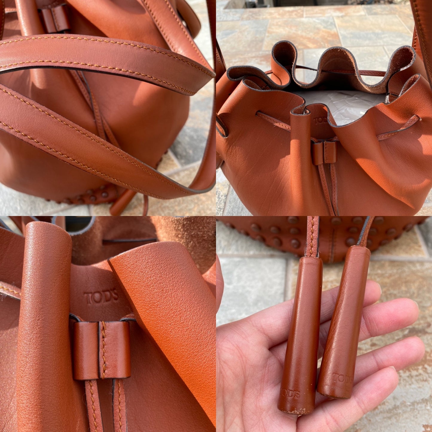 Tod's Secchiello Gommini Cognac Leather Bucket Bag