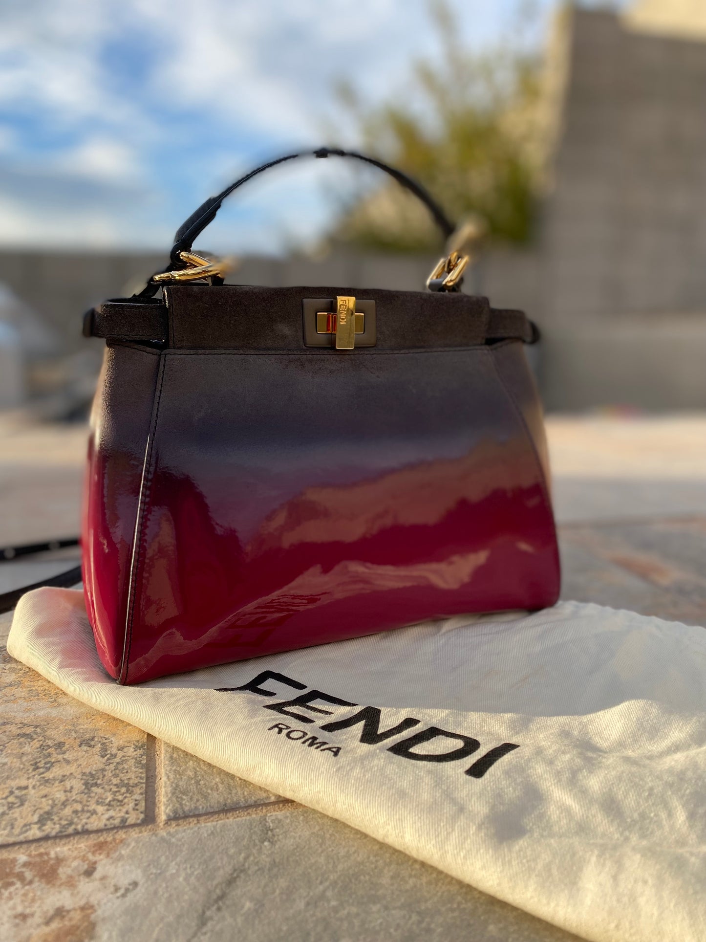 Fendi Suede Patent Calfskin Ombre Mini Peekaboo Satchel