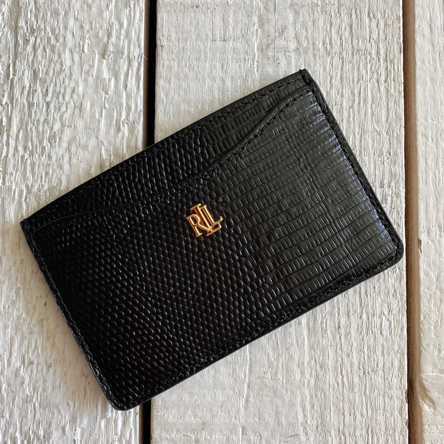 Ralph Lauren Embossed Leather Card Holder ID Wallet