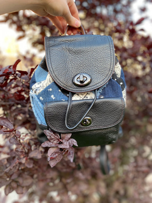 Coach Denim Quilted Mini Turnlock Rucksack Backpack