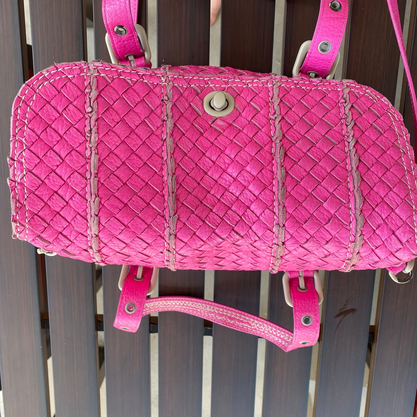 Bottega Veneta Intrecciato Vivo Cervo Woven Leather Satchel