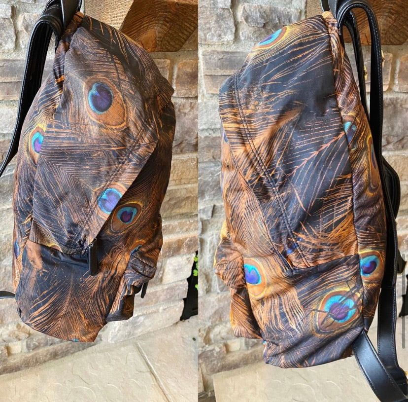 Givenchy Nylon & Leather Peacock Feather Print Backpack