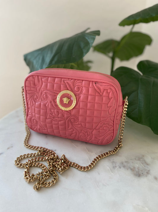 Versace Embroidered Quilted Leather Camera Bag