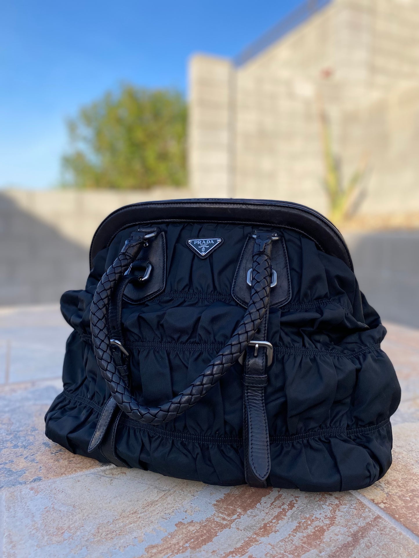 Prada Gaufre Tessuto with Leather Shoulder Bag