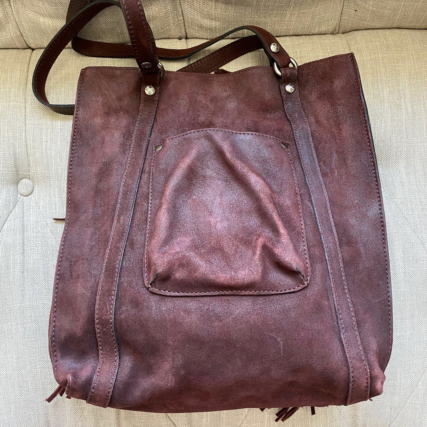 Patricia Nash Oil Burnished Suede Fringe Tote