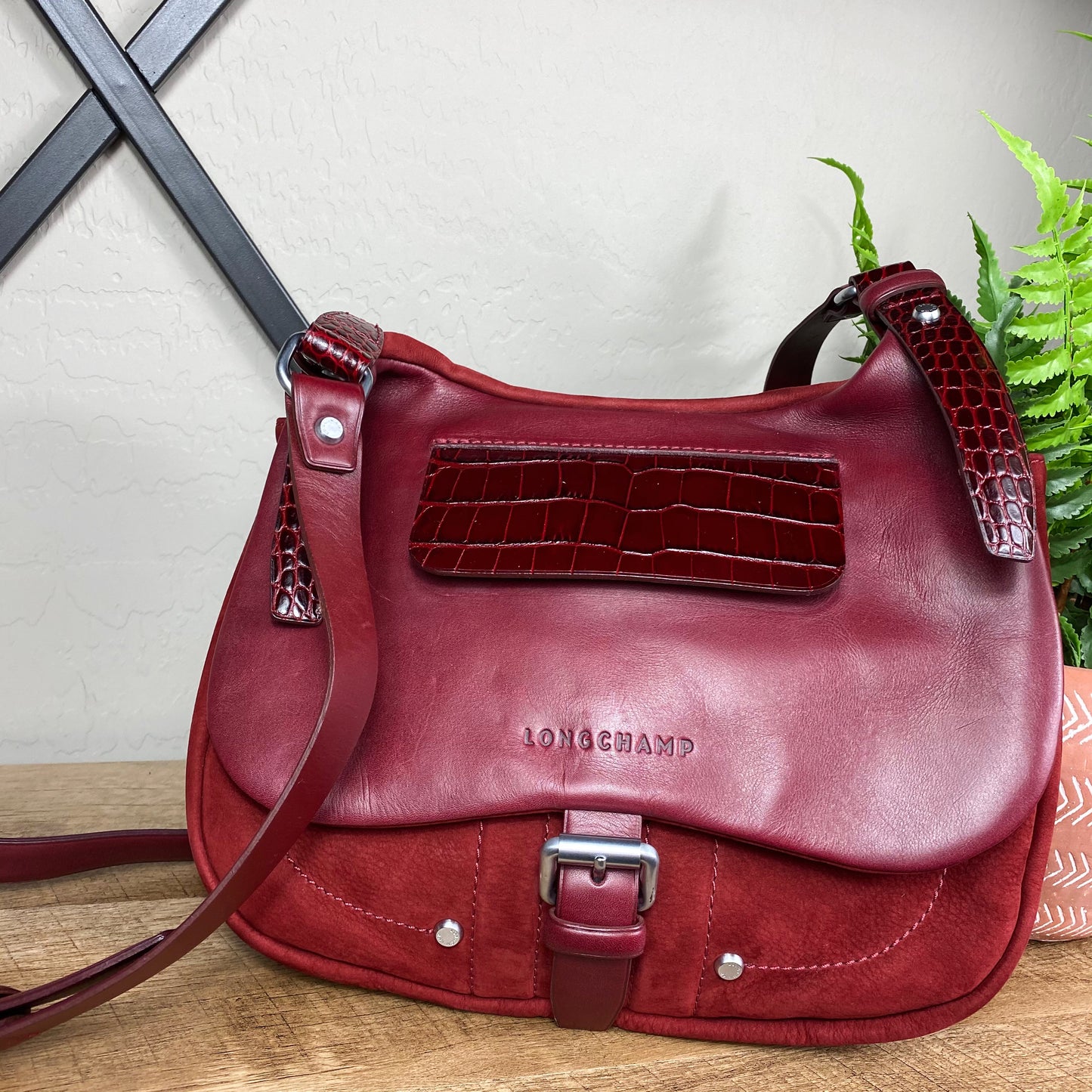 Longchamp Balzane Souple Leather Suede Crossbody