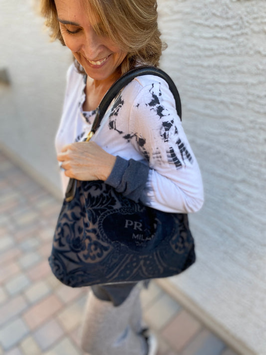 Prada Velluto Jacquard Hobo Shoulder Bag
