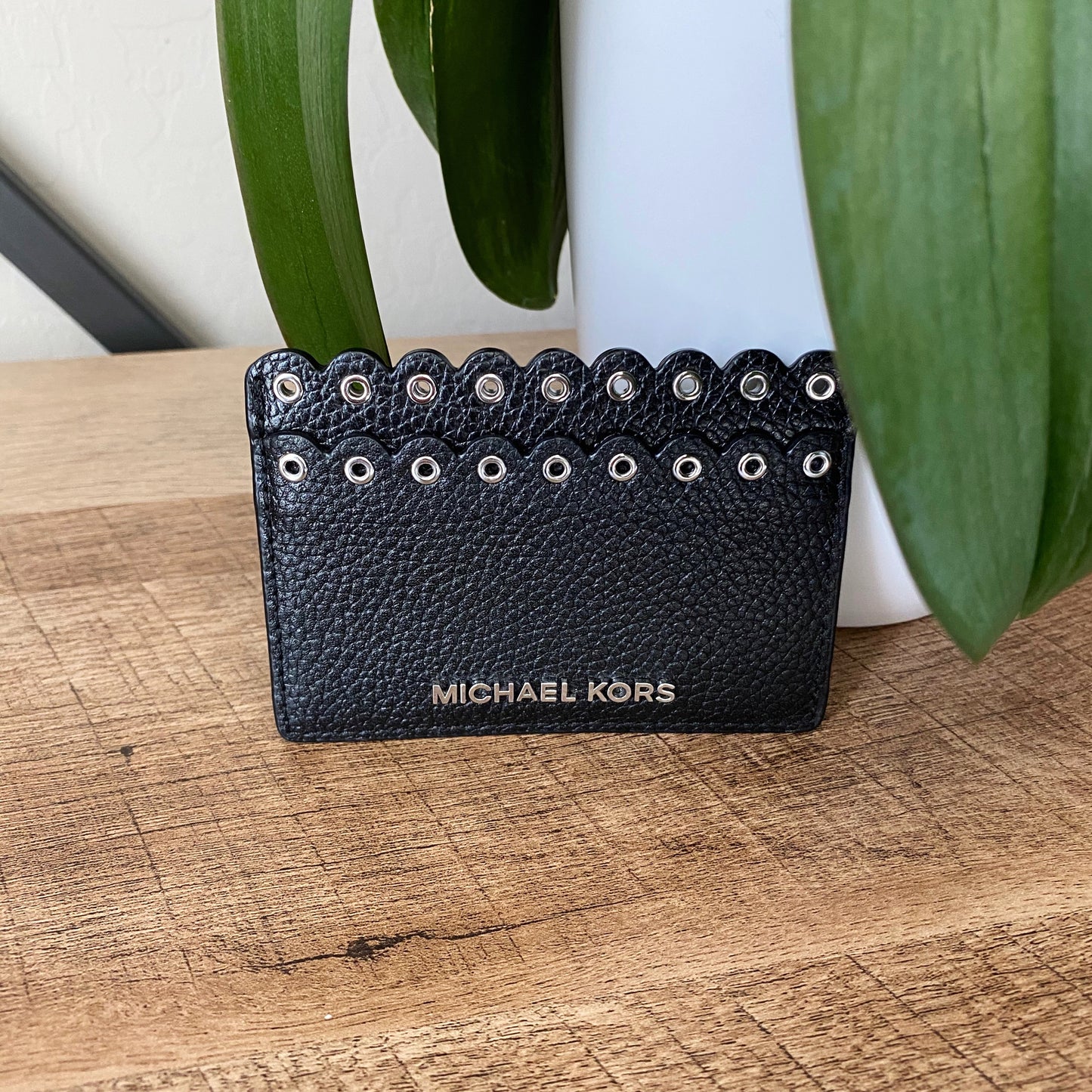 Michael Kors Leather Eyelet Studded Card Holder