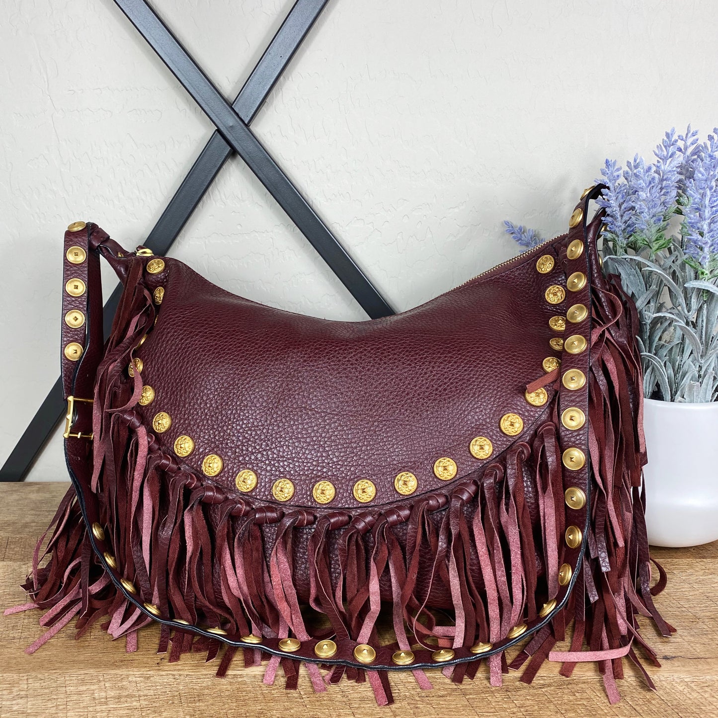 Valentino Garavani C-Rockee Gryphon Studded Fringe Hobo