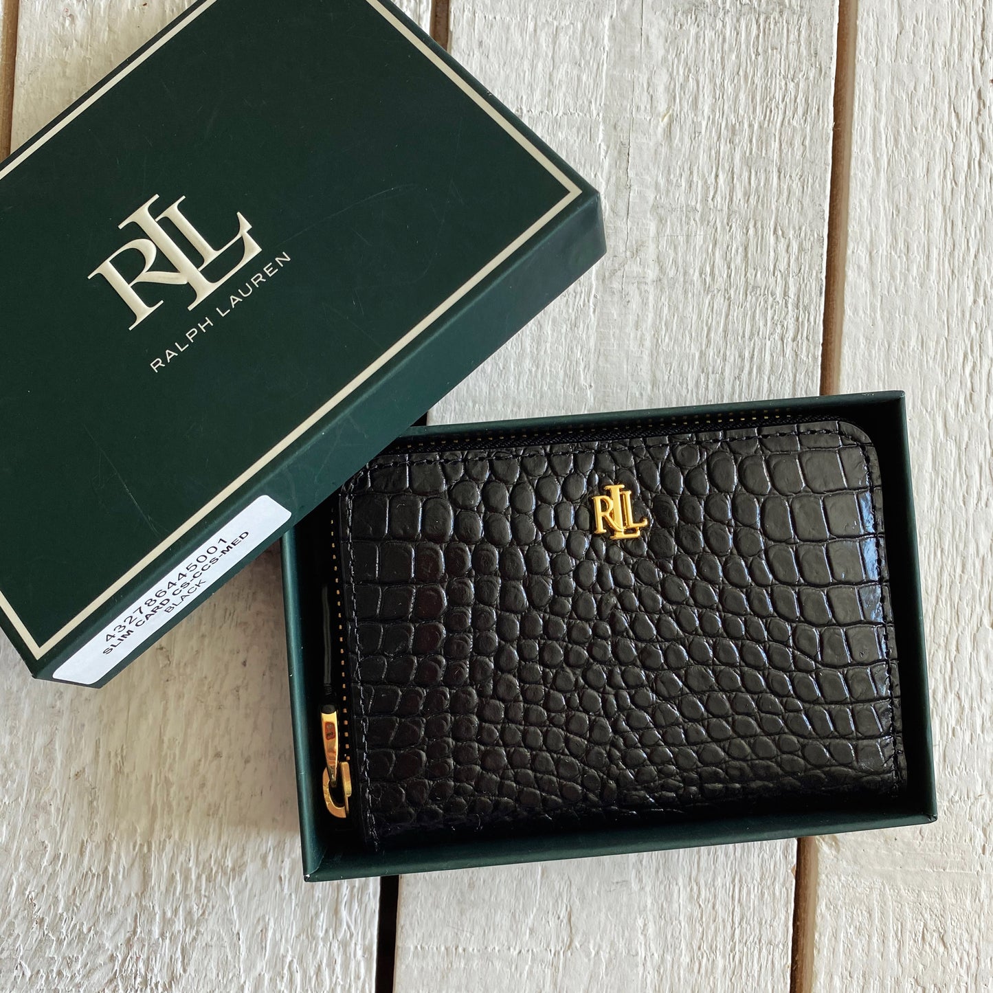 Ralph Lauren Zip Around Embossed Leather Wallet