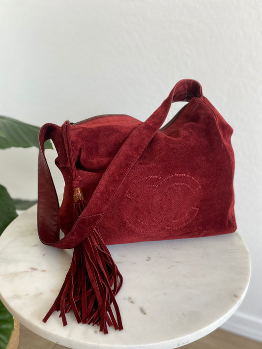 Chanel Suede Leather Tassel Hobo Shoulder Bag