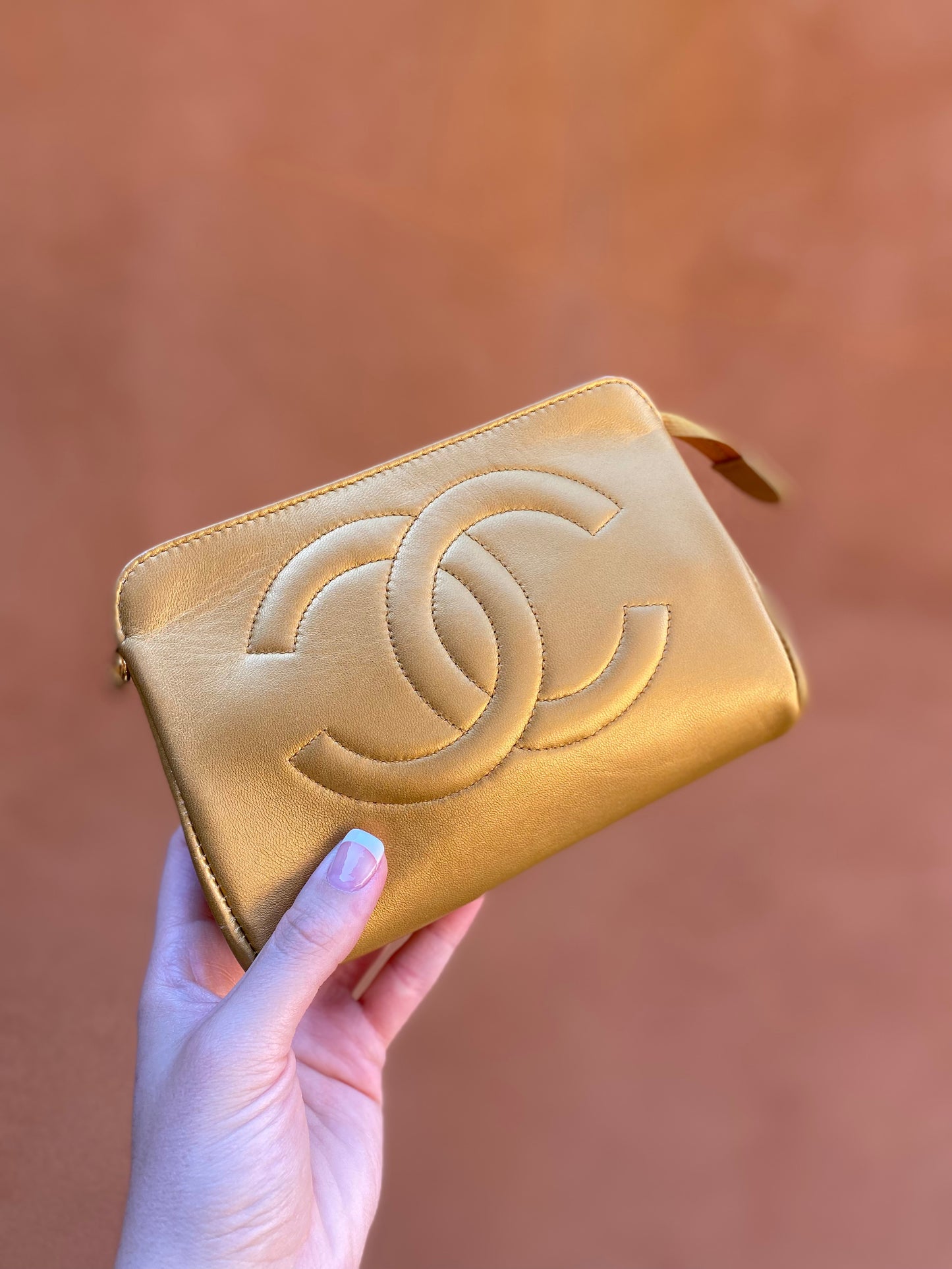 Chanel Gold Lambskin Timeless CC Cosmetic Pouch