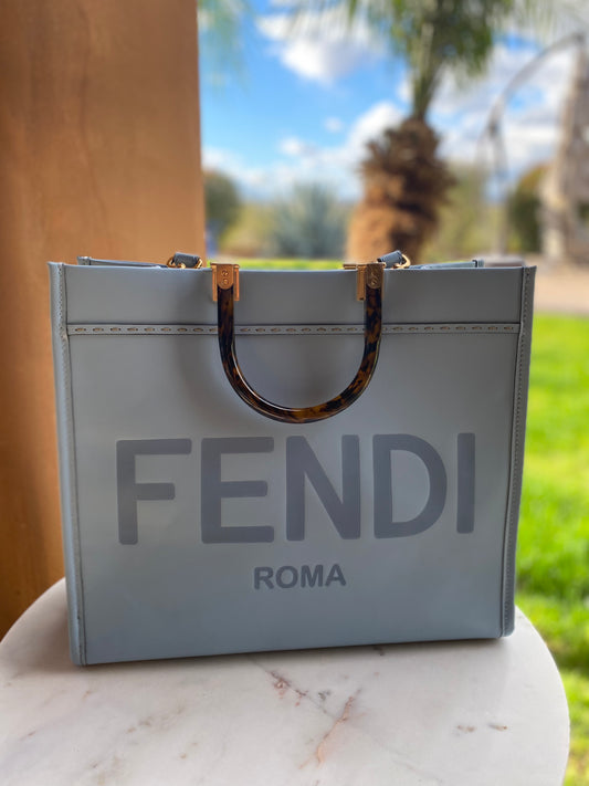 Fendi Sunshine Medium Light Blue Leather Shopper