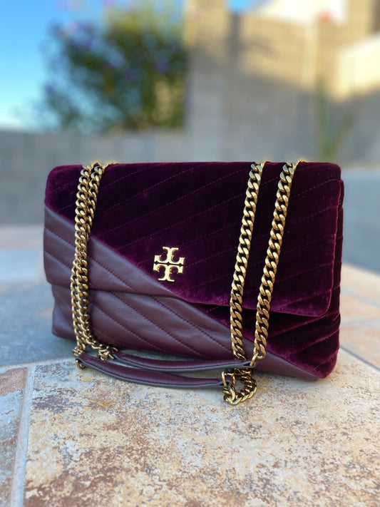Tory Burch Kira Leather and Velvet Chevron Convertible Bag