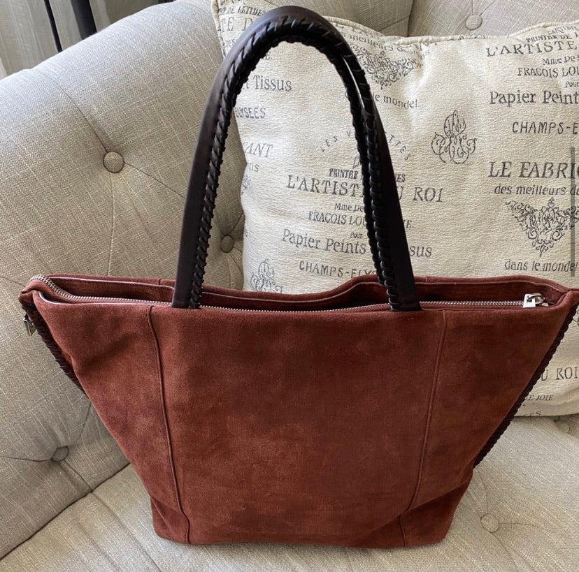 All Saints Fleur De Lis Suede Leather Tote