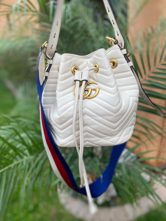 Gucci GG Marmont Matelassé Sylvie Web Drawstring Bucket Bag