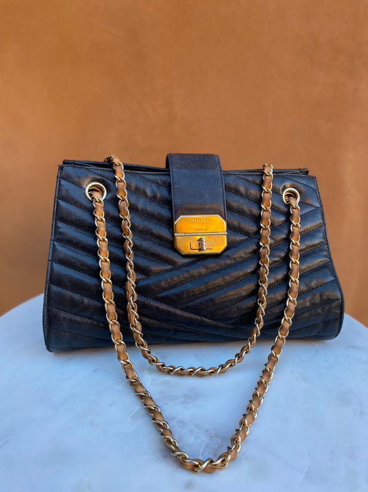 Chanel Vintage Chevron Leather Gabrielle Shoulder Bag