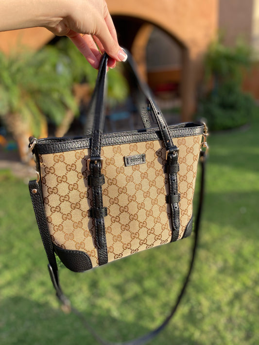 Gucci GG Monogram Canvas Leather Trim Tote