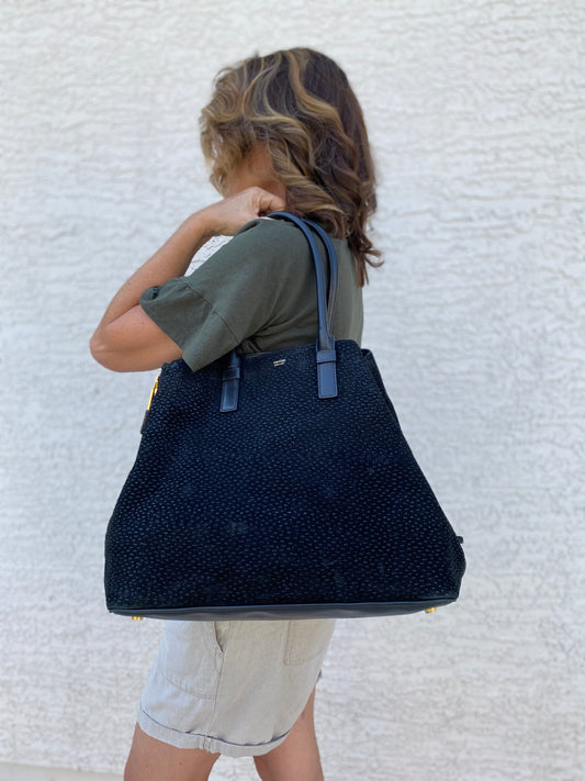 Tom Ford Large Jennifer Leather Trimmed Suede Tote