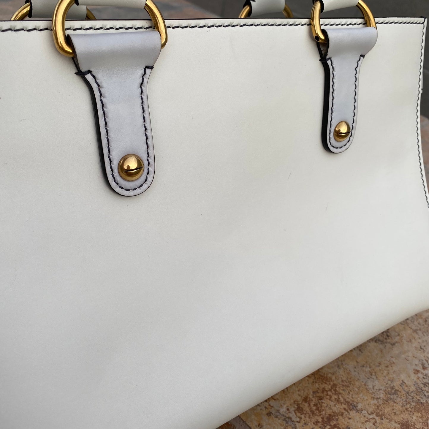 Christian Dior White Leather D-Bee Top Handle Bag