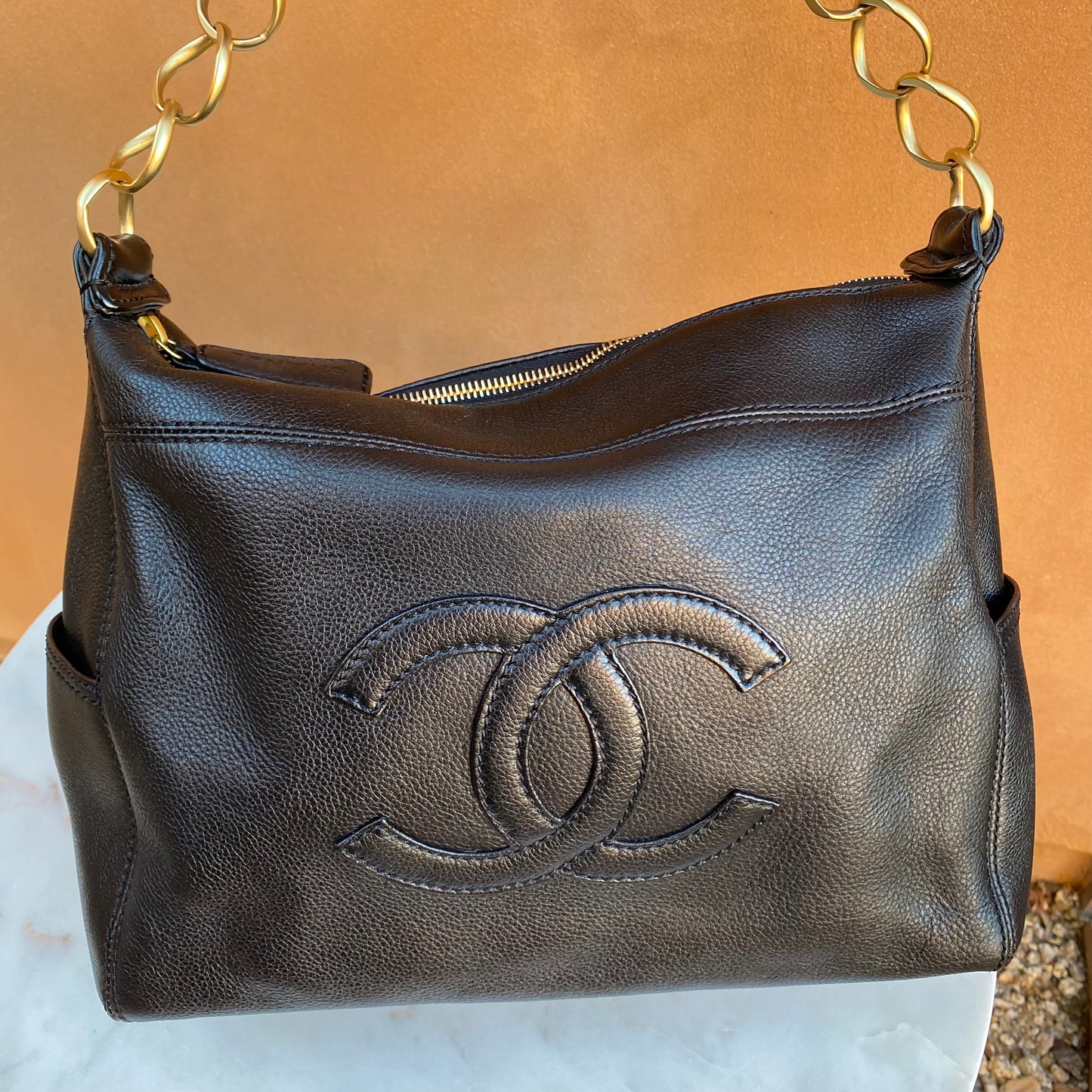 Chanel Vintage Timeless Double CC Leather Chain Hobo