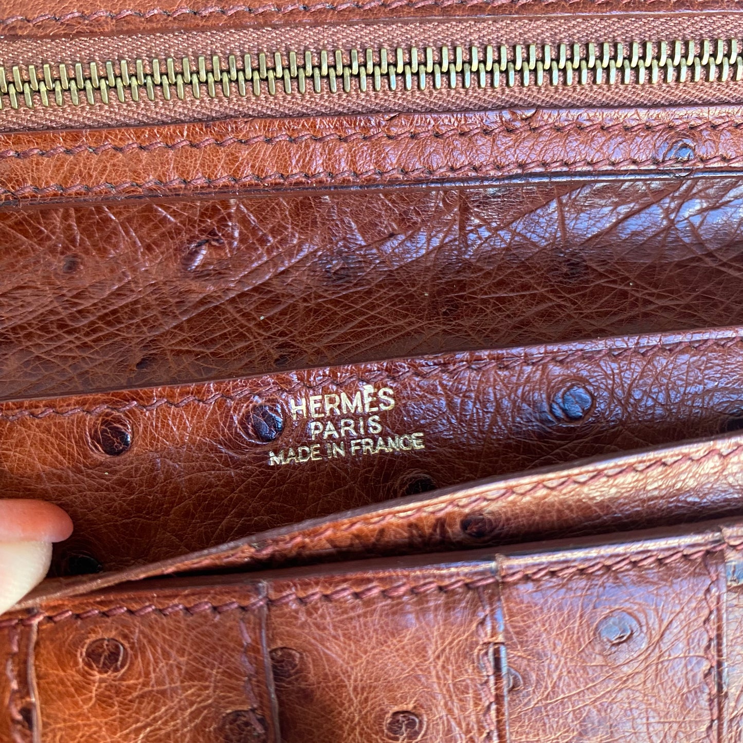 Hermès Bearn Cognac Ostrich Leather Classique Wallet