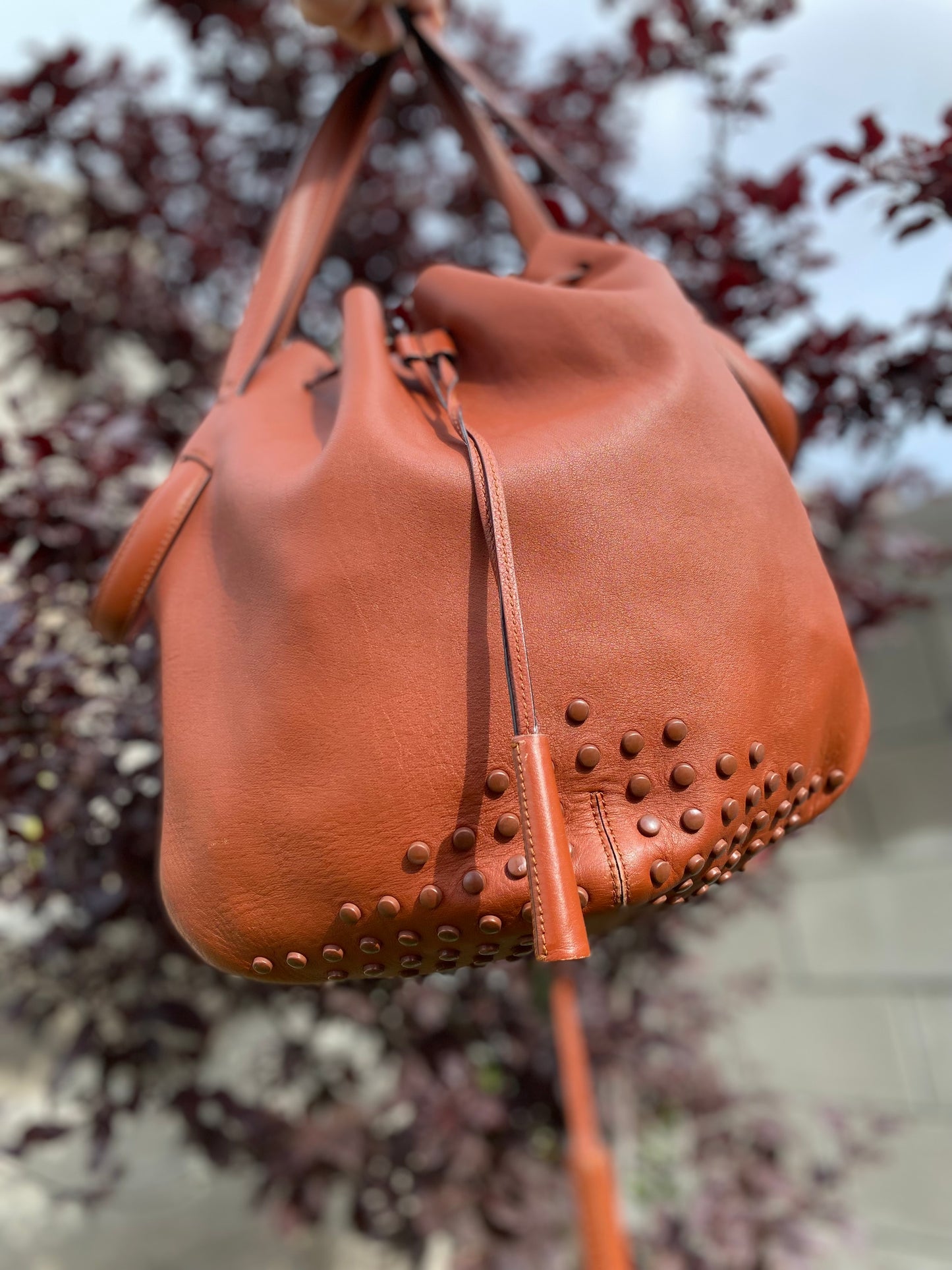 Tod's Secchiello Gommini Cognac Leather Bucket Bag