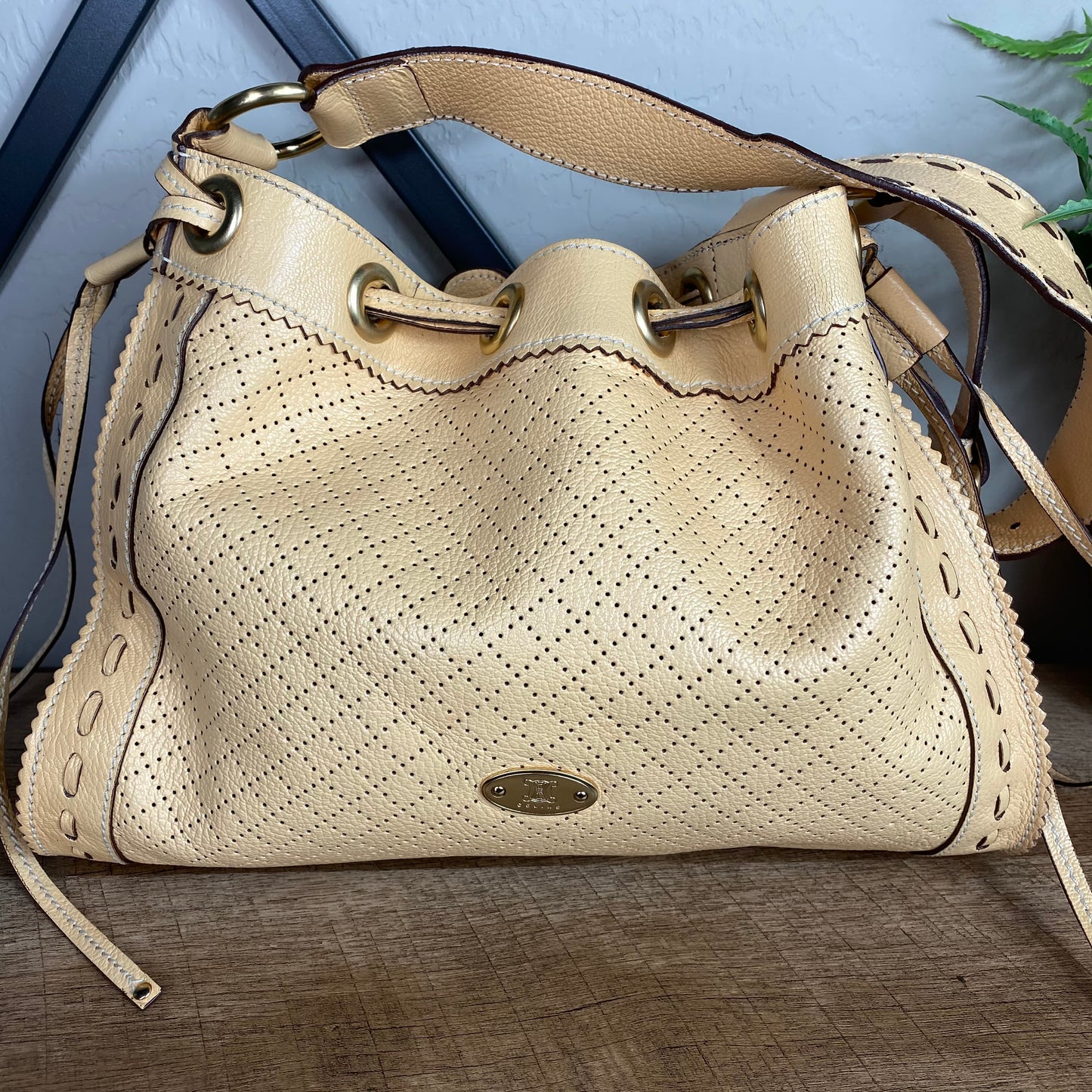 Celine Vintage Perforated Leather Bucket Bag