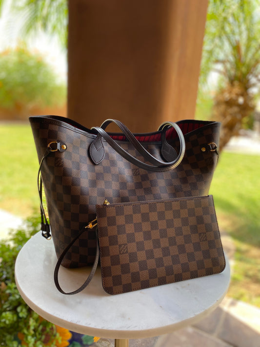 Louis Vuitton Neverfull MM Damier Ebene Tote with Pouch