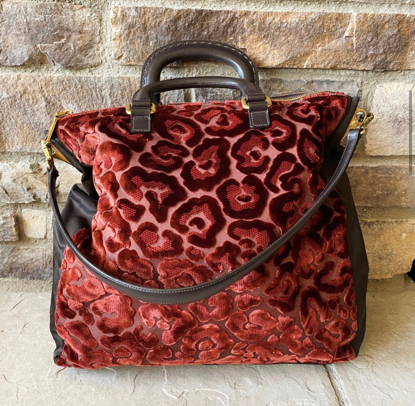 Prada Bauletto Velluto Jacquard Leopard Hobo Bag