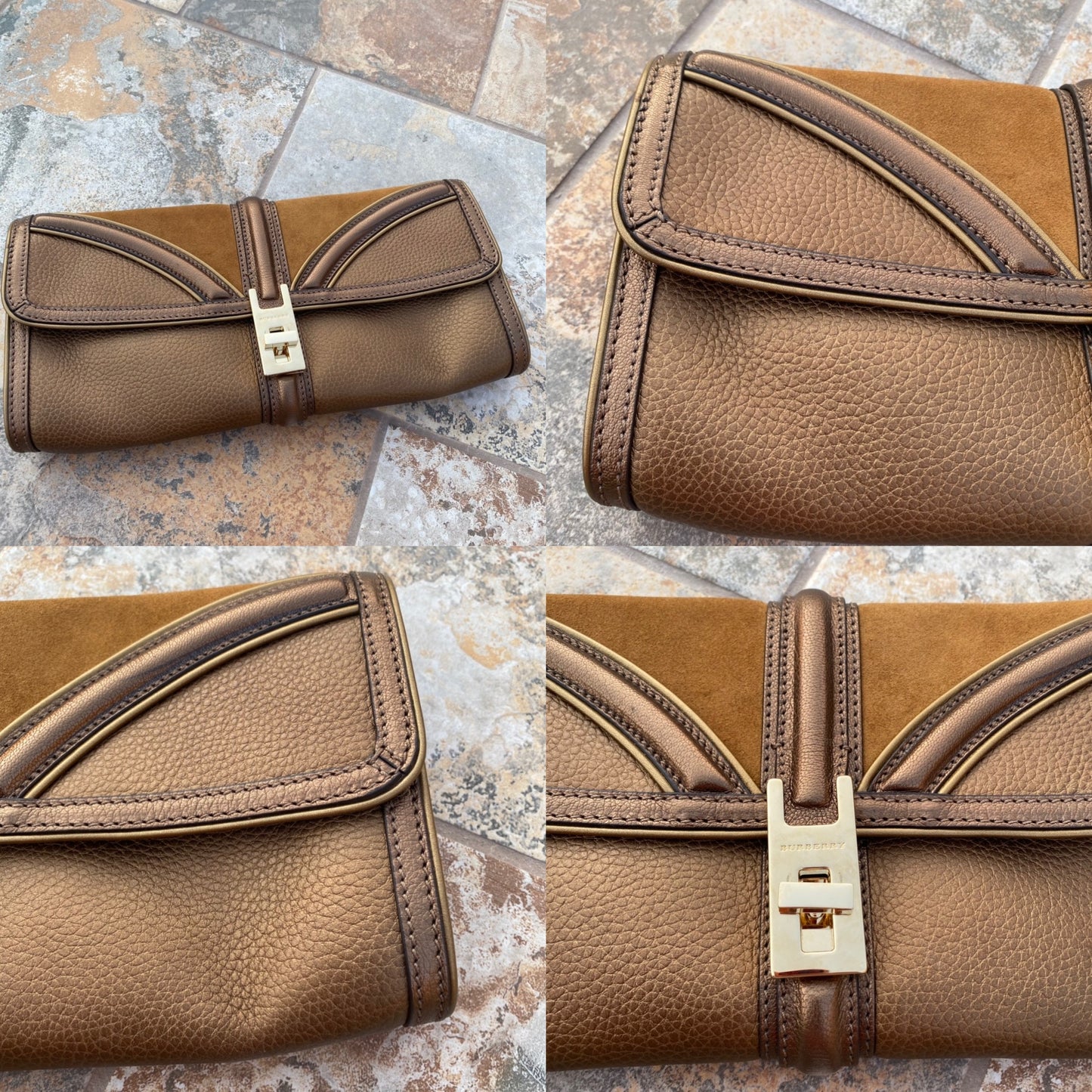 Burberry Leather Metallic Color Block Ambrose Clutch