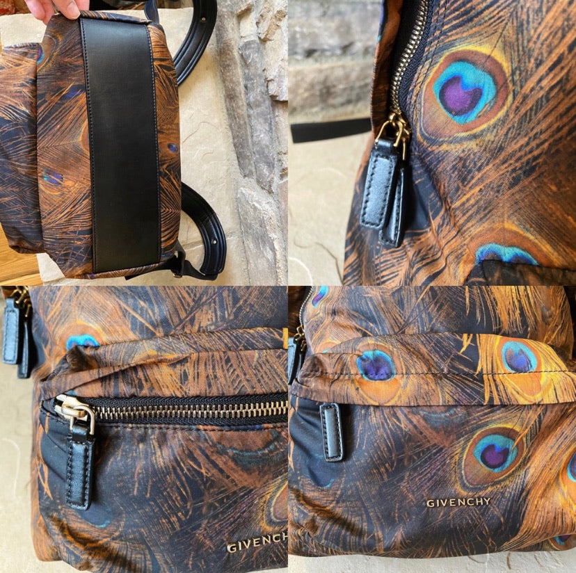 Givenchy Nylon & Leather Peacock Feather Print Backpack