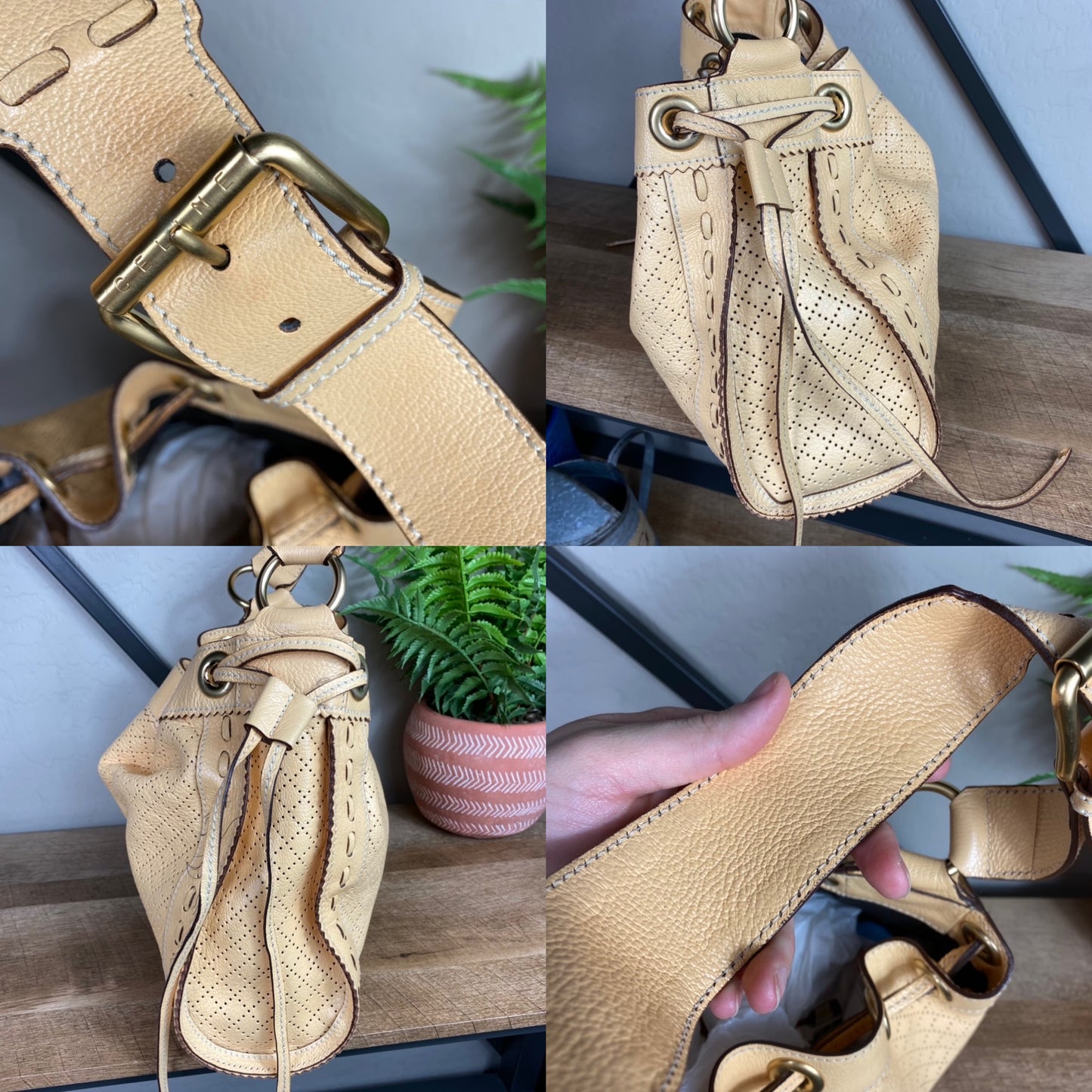Celine Vintage Perforated Leather Bucket Bag