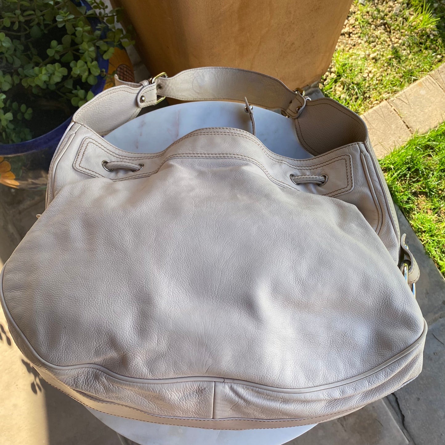 Marc Jacobs Vintage Stitched Leather Drawstring Hobo